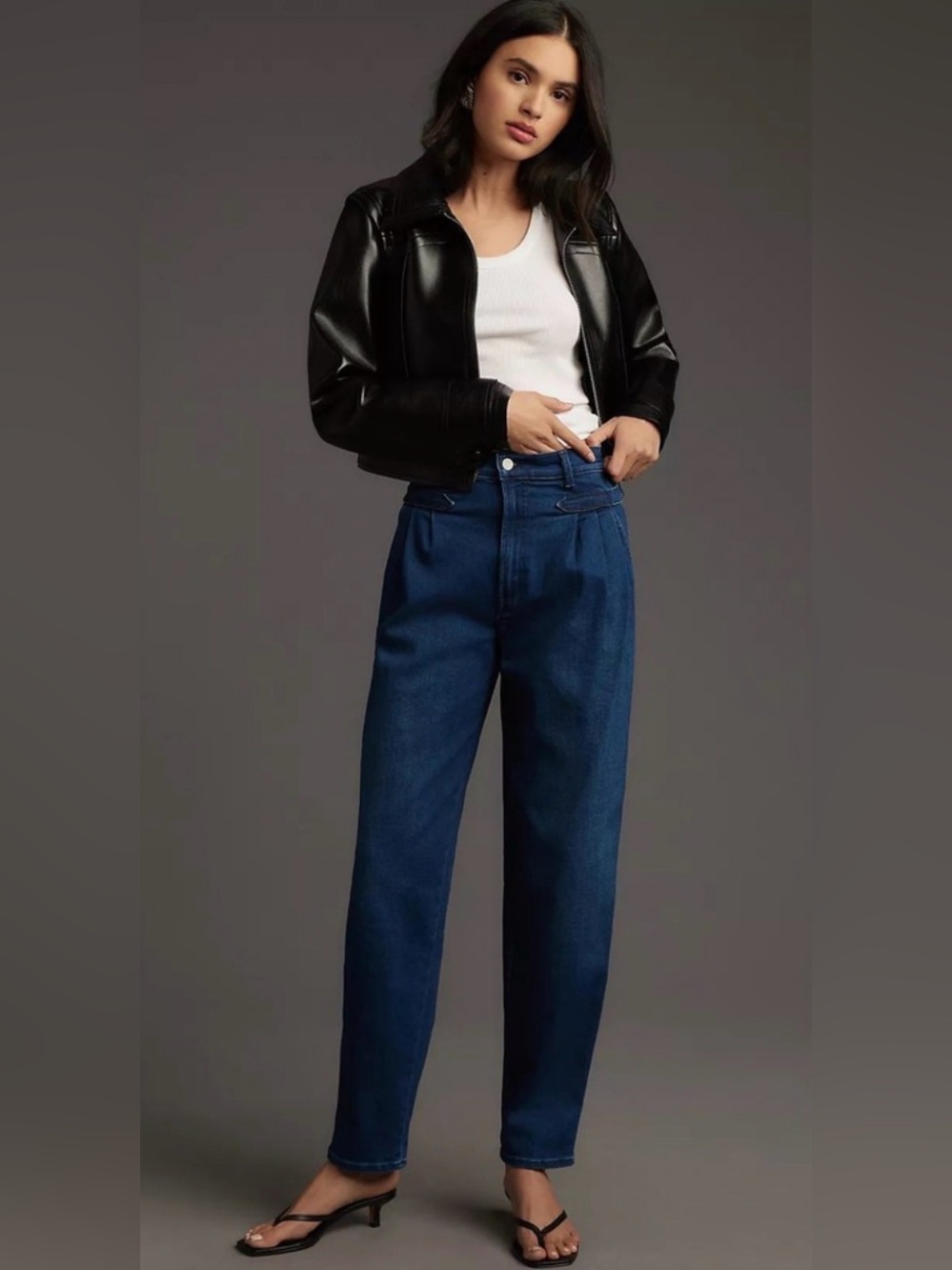 Mother The Tabby Tune Up Skimp Jeans Dark Wash Pleated Straight Leg